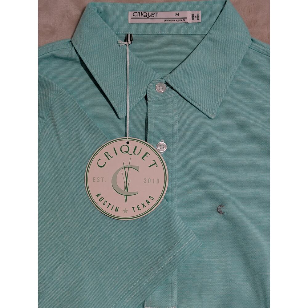 Criquet Men’s Players Polo Shirt Teal Heathered Medium Organic Cotton Golf NWT